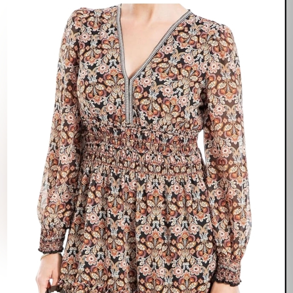 Max Studio Floral Ruffled long sleeve tiered midi dress size S - Picture 2 of 9